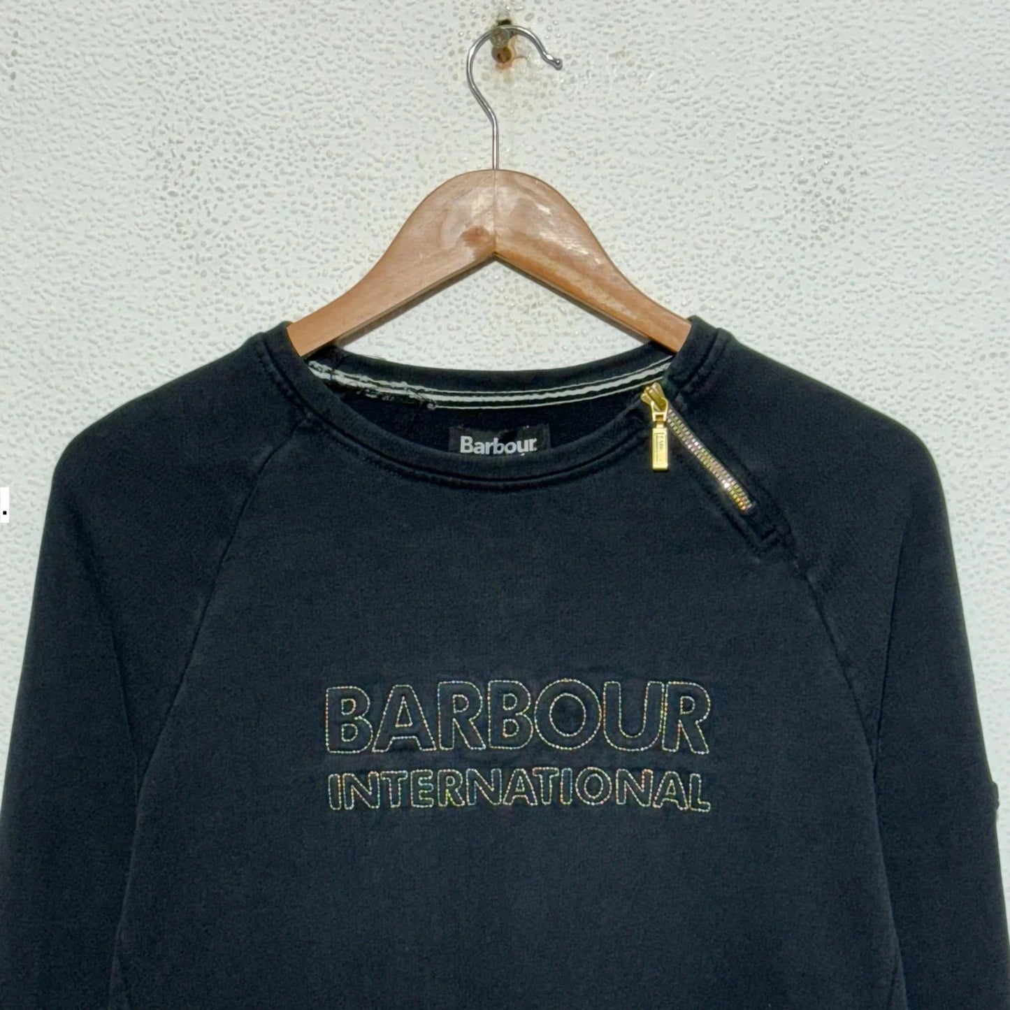 Black Barbour Sweatshirt Spellout - Size 12