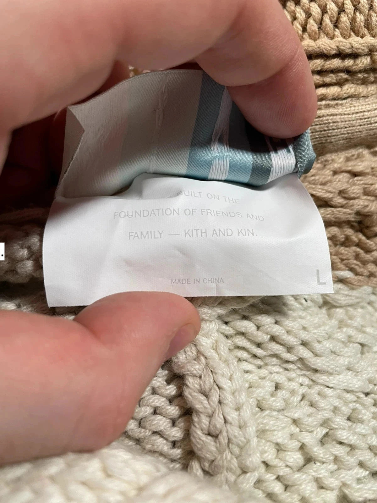 Cream & Brown Heavyweight Kith Cardigan Knitted Jumper - Large