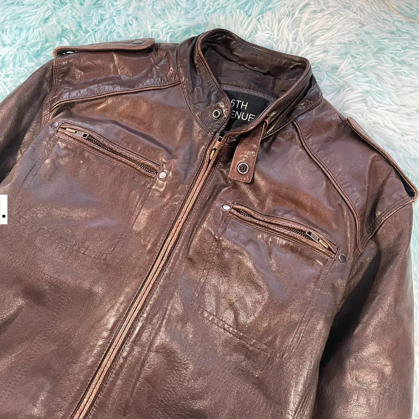 Brown Leather Bomber Jacket - Large