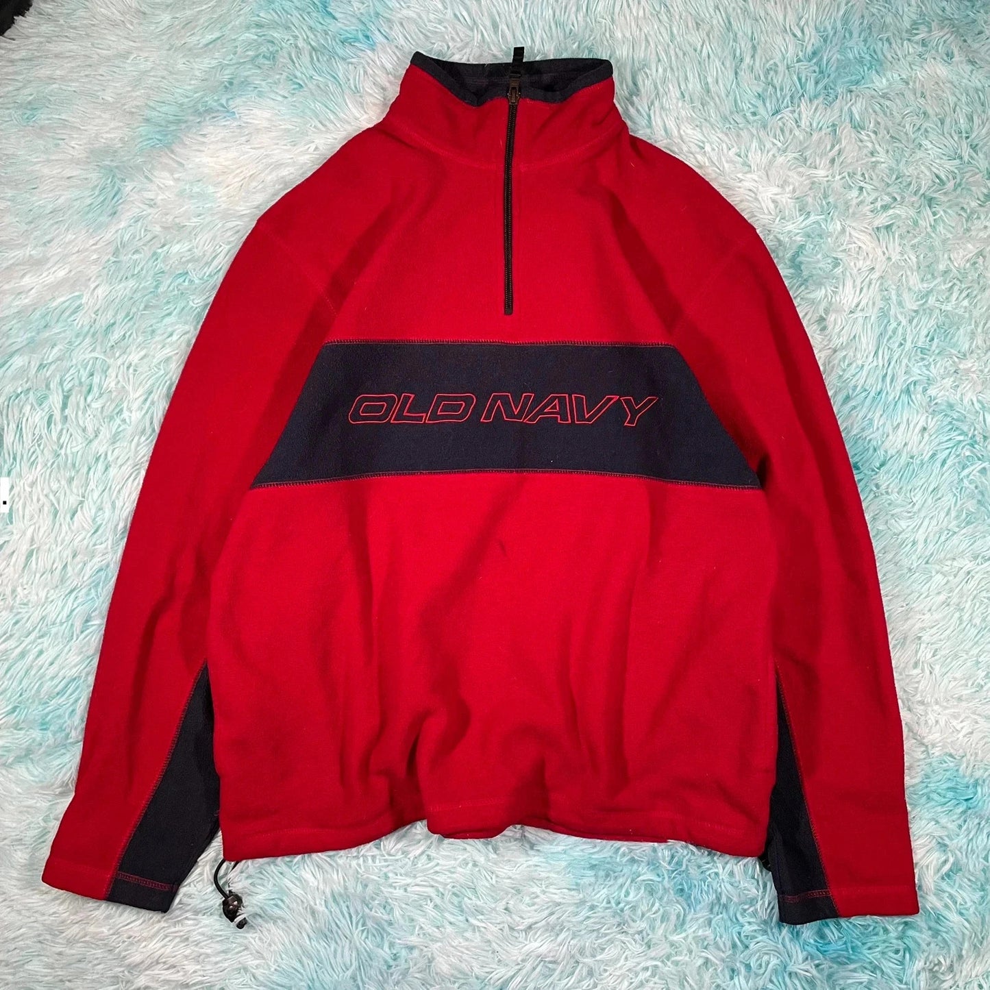 Vintage 00s Red Old Navy 1/4 Zip Fleece Spellout - Large