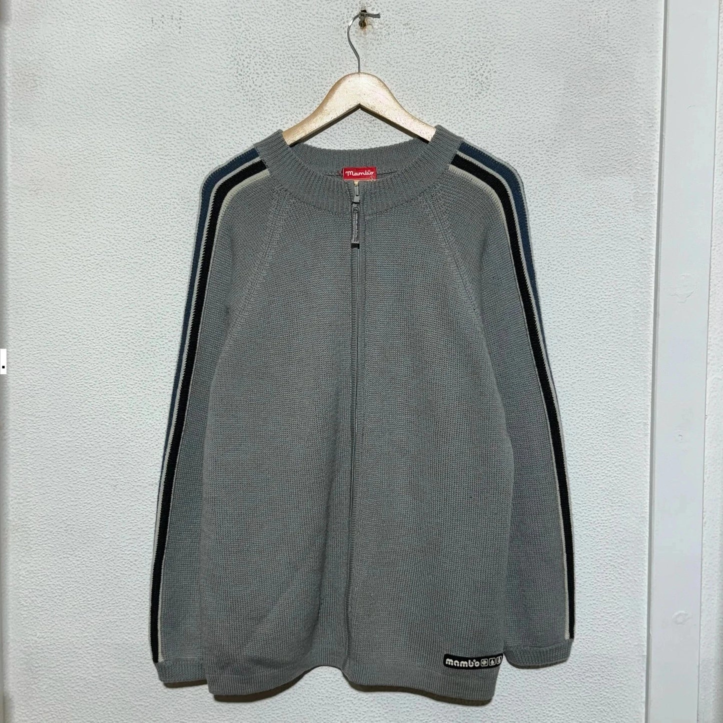 Vintage 00s Grey Mambo Knitted Jumper Full Zip - Large