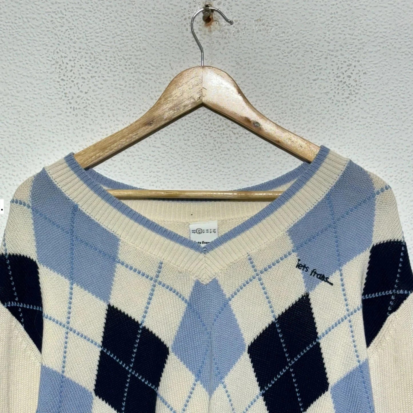 Cream Argyle Knitted Jumper iets frans Urban Outfitters - Xs