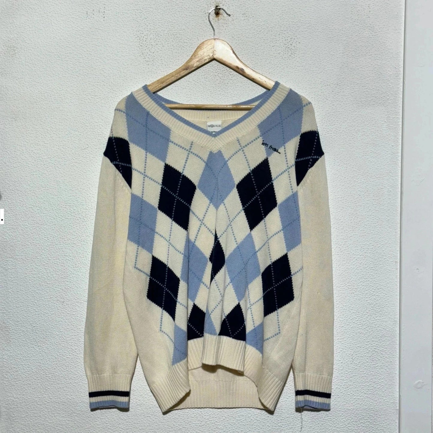 Cream Argyle Knitted Jumper iets frans Urban Outfitters - Xs