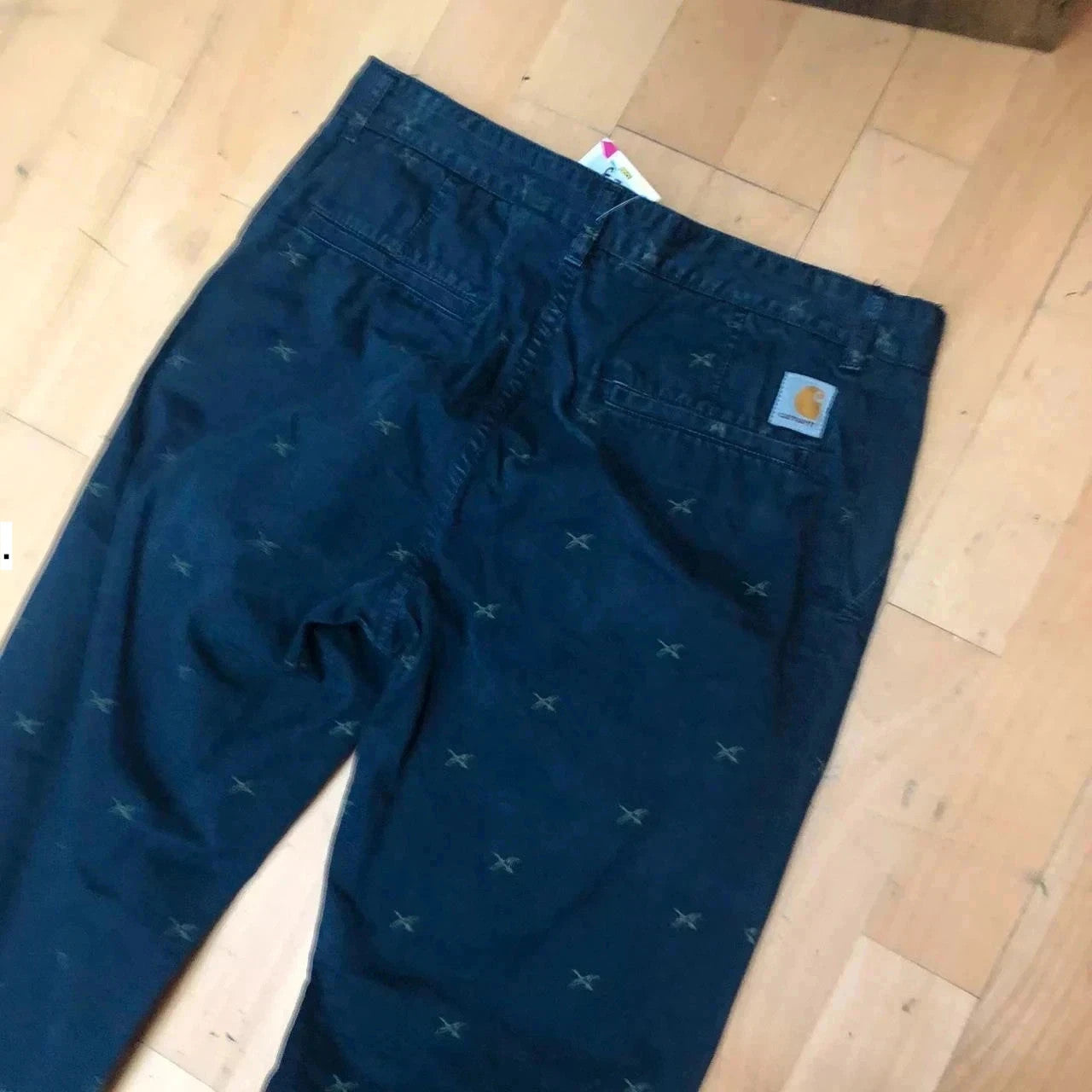 Navy Patterned Carhartt Chino Trousers Cane Pants - 34W 32L