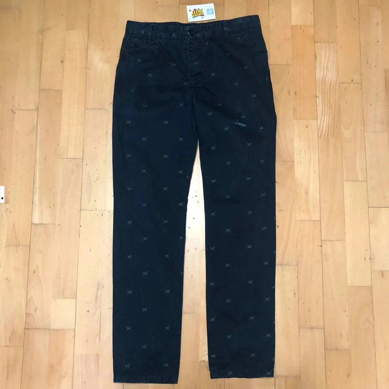Navy Patterned Carhartt Chino Trousers Cane Pants - 34W 32L
