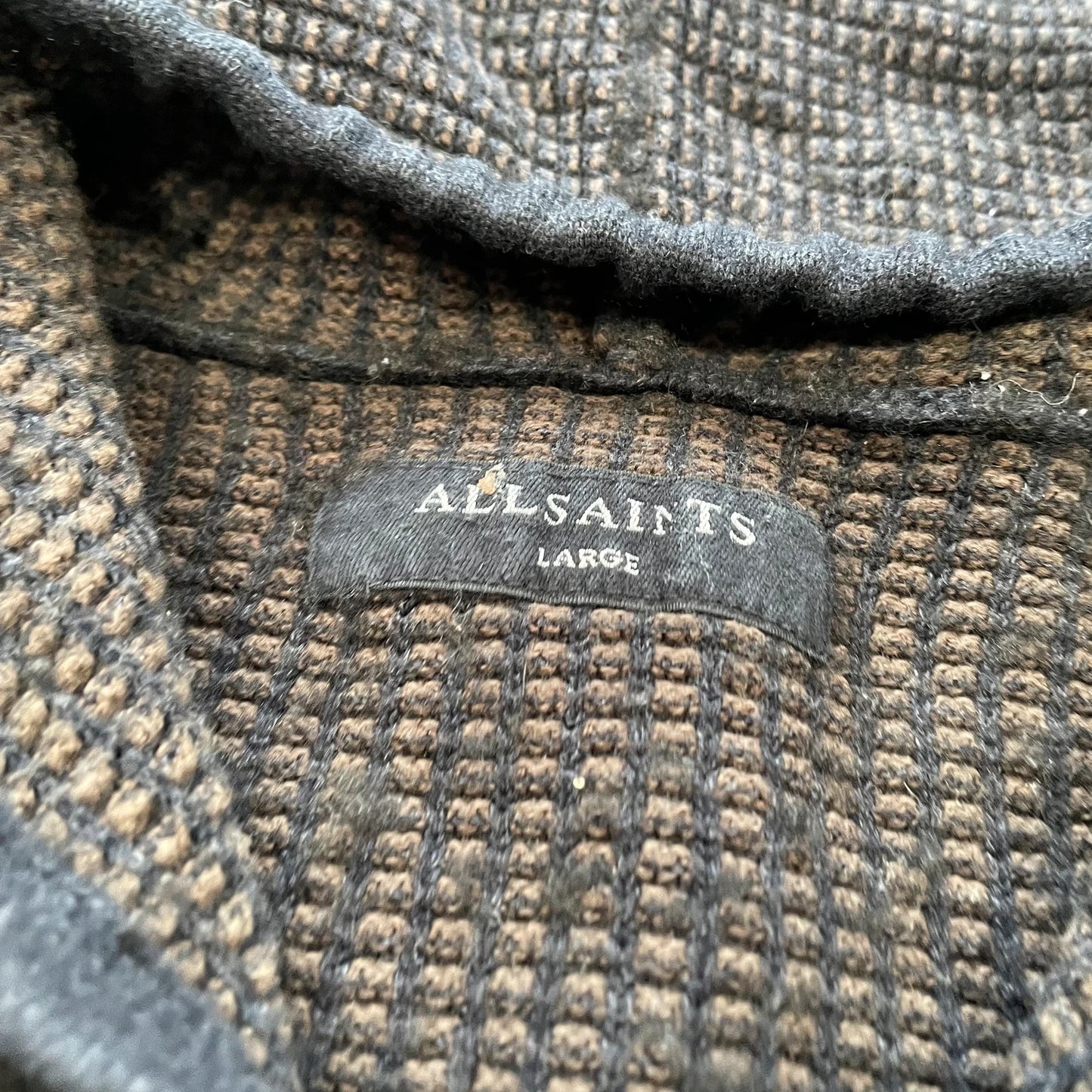 Dark Brown AllSaints Ribbed Knitted Hoodie Full Zip - Large