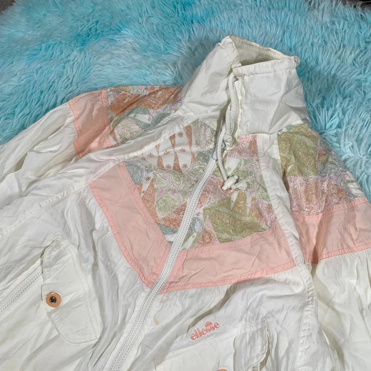 Vintage 80s White & Peach Retro Ellesse Shell Tracksuit Set - Medium