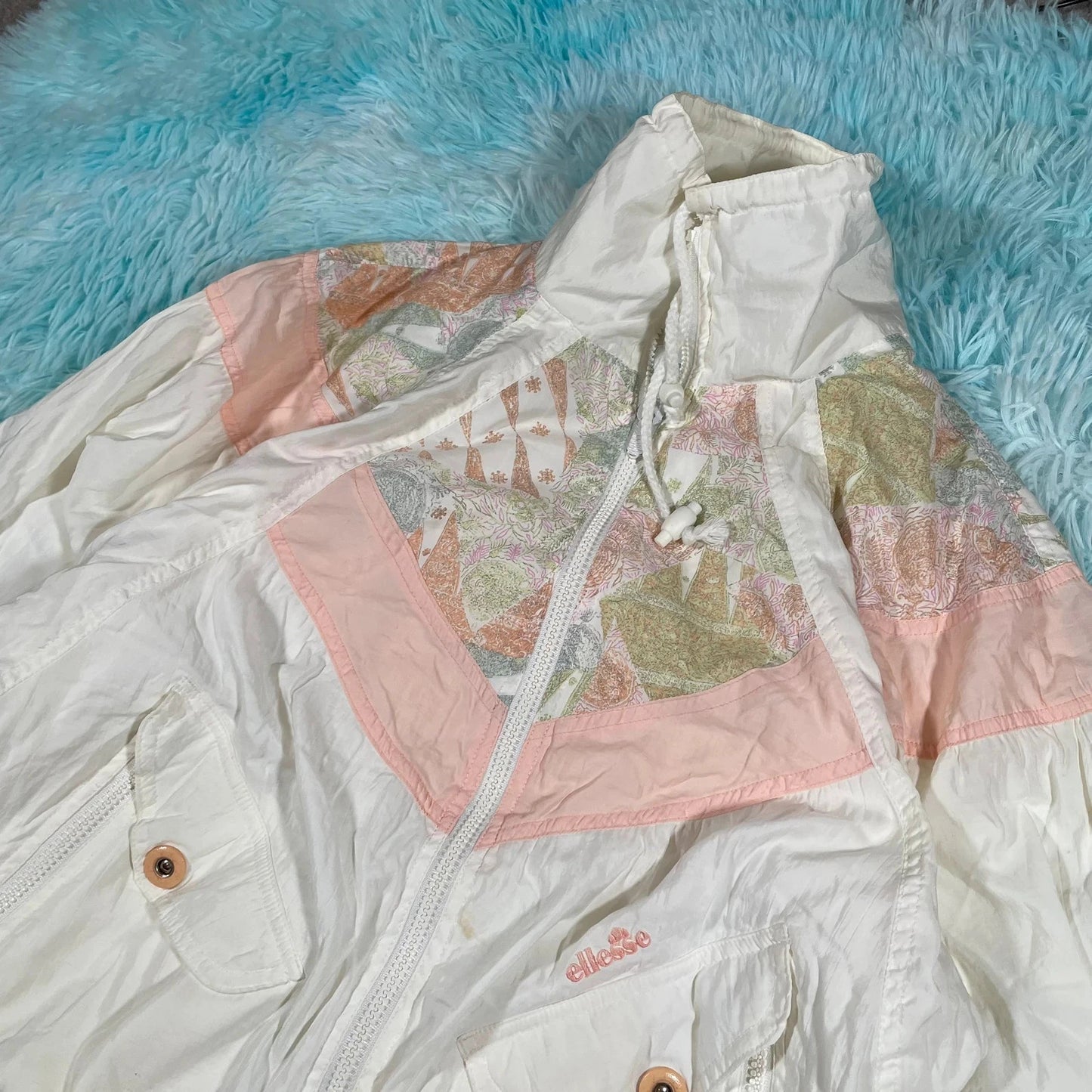 Vintage 80s White & Peach Retro Ellesse Shell Tracksuit Set - Medium