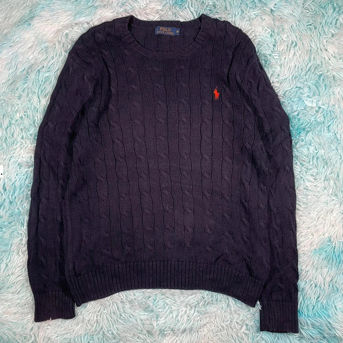 Navy polo Ralph Lauren Cable Knit Jumper - Medium