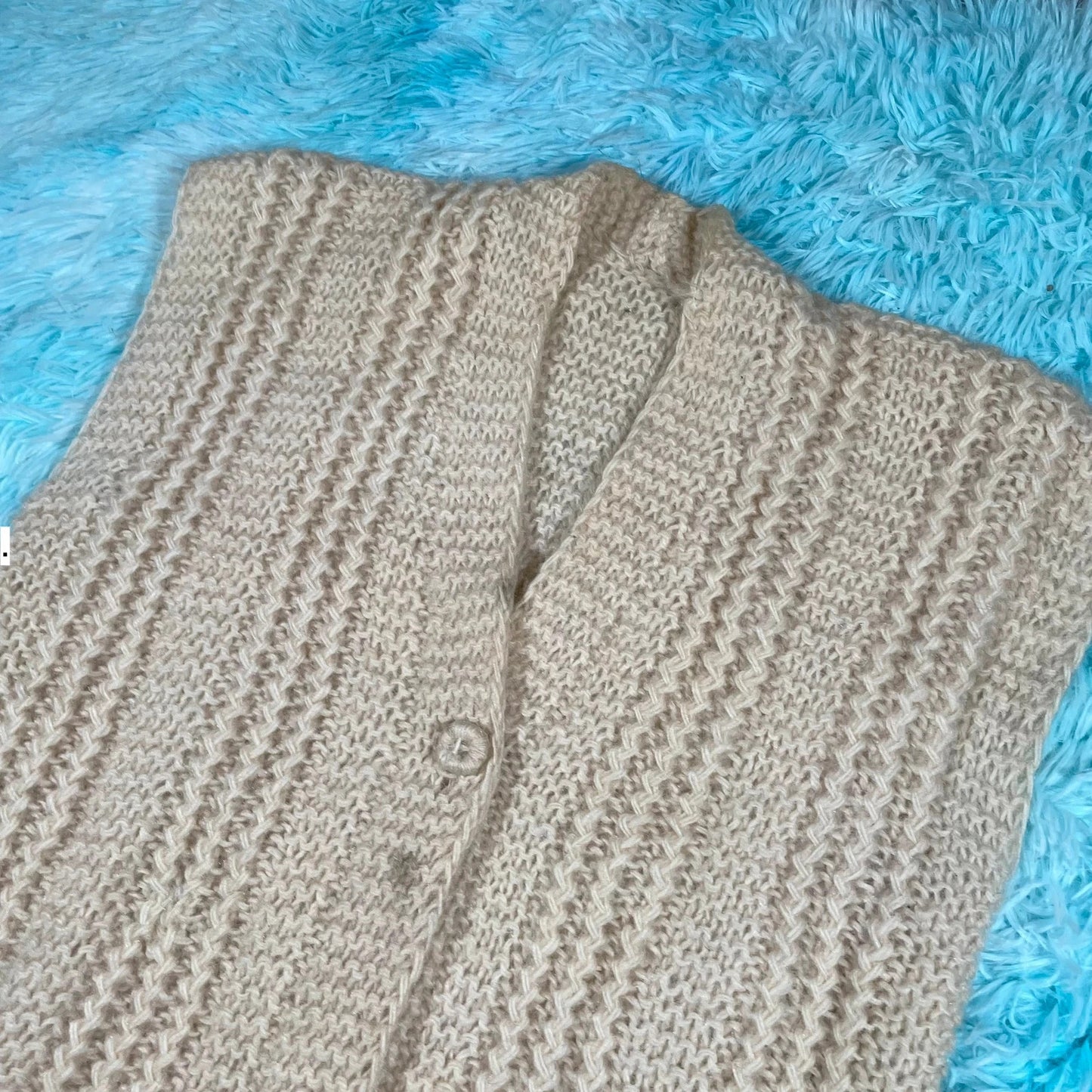 Vintage 70s Cream Sweater Vest Cardigan - XL
