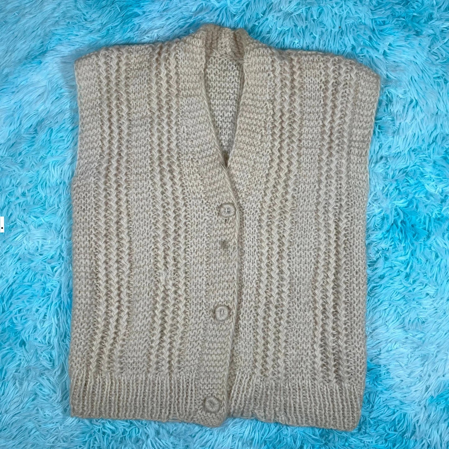 Vintage 70s Cream Sweater Vest Cardigan - XL