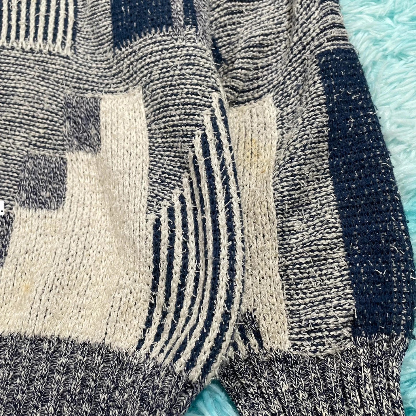 Vintage 90s Navy & White Grunge Knitted Jumper - Large