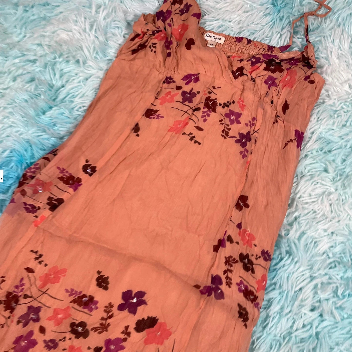 Vintage Peach Floral Summer Dress - Size 12