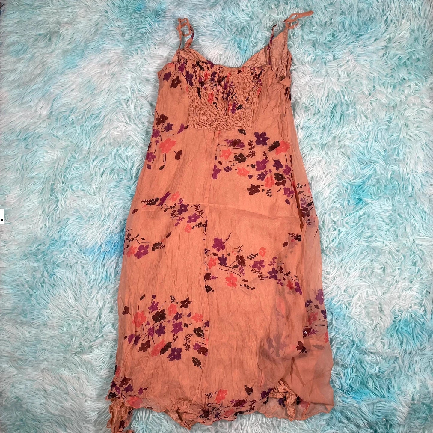 Vintage Peach Floral Summer Dress - Size 12