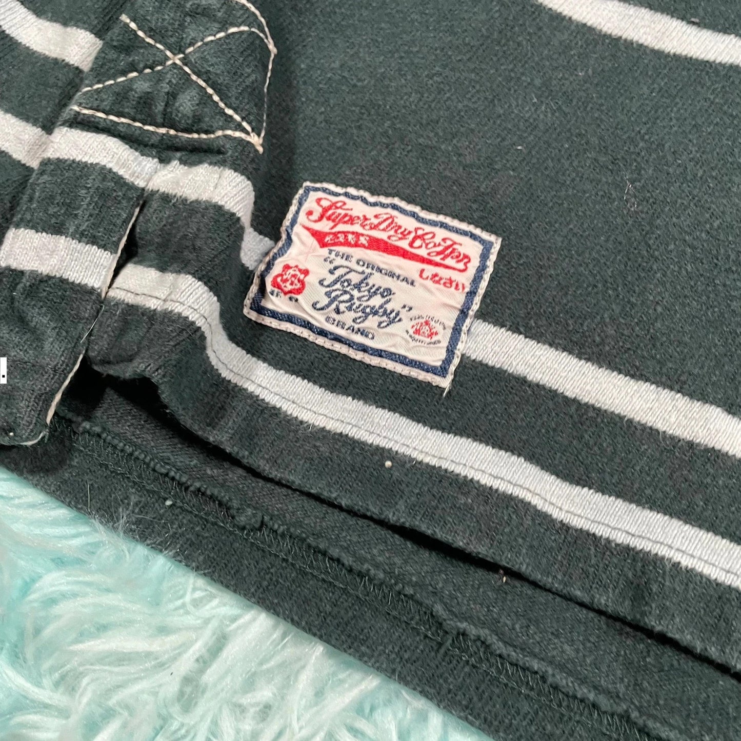 Vintage Dark Green Superdry Rugby Shirt - Large