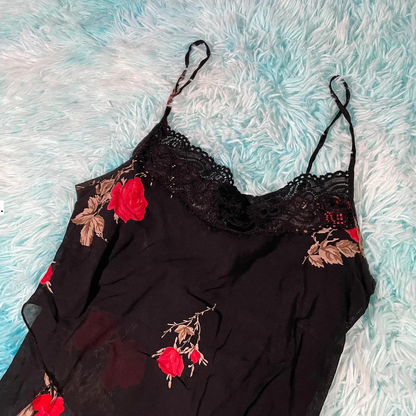 Vintage 90s Black Floral Yves Calin Cami Top - Size 8