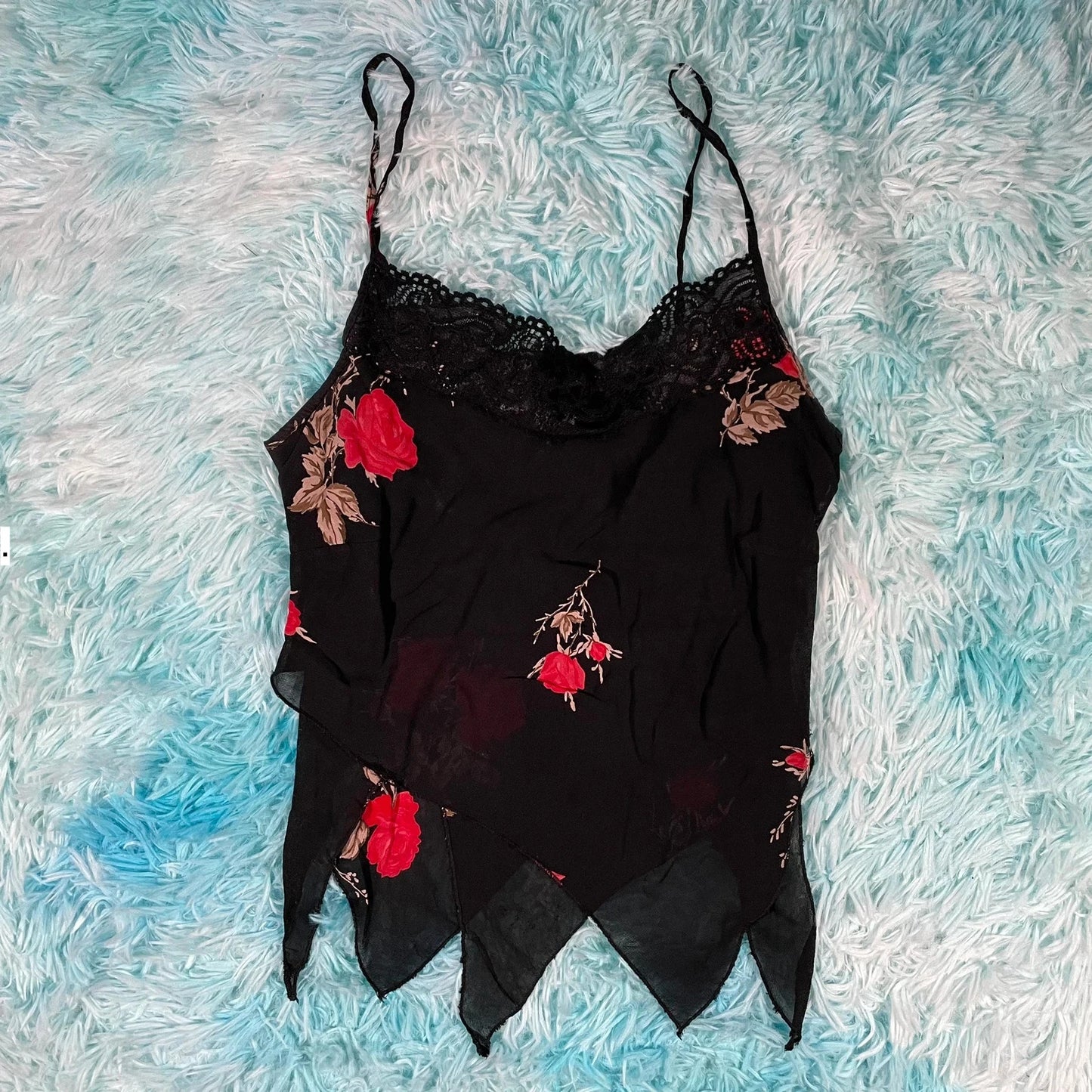 Vintage 90s Black Floral Yves Calin Cami Top - Size 8