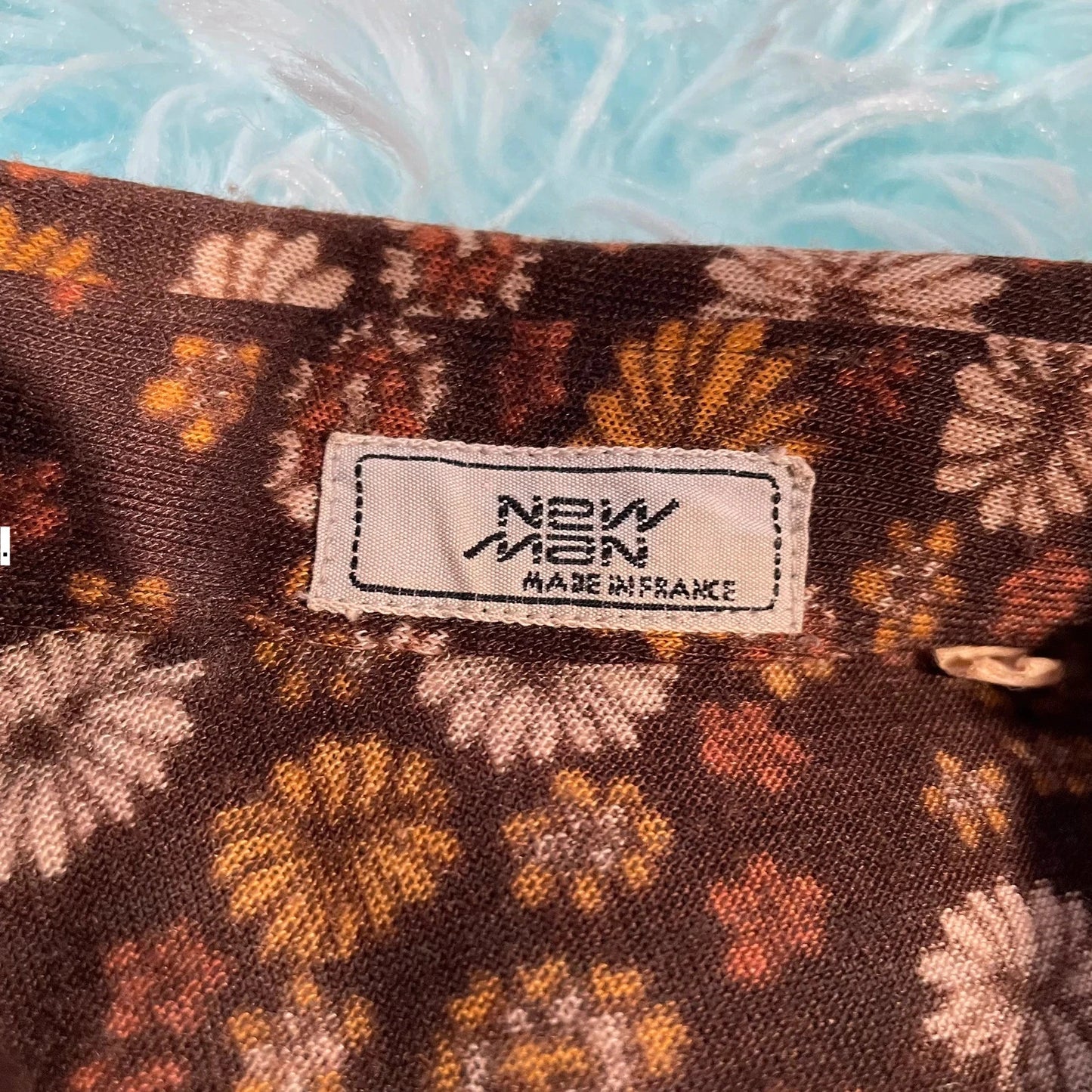 Vintage 70s Brown Floral Shirt Tergal New Man - Size 8