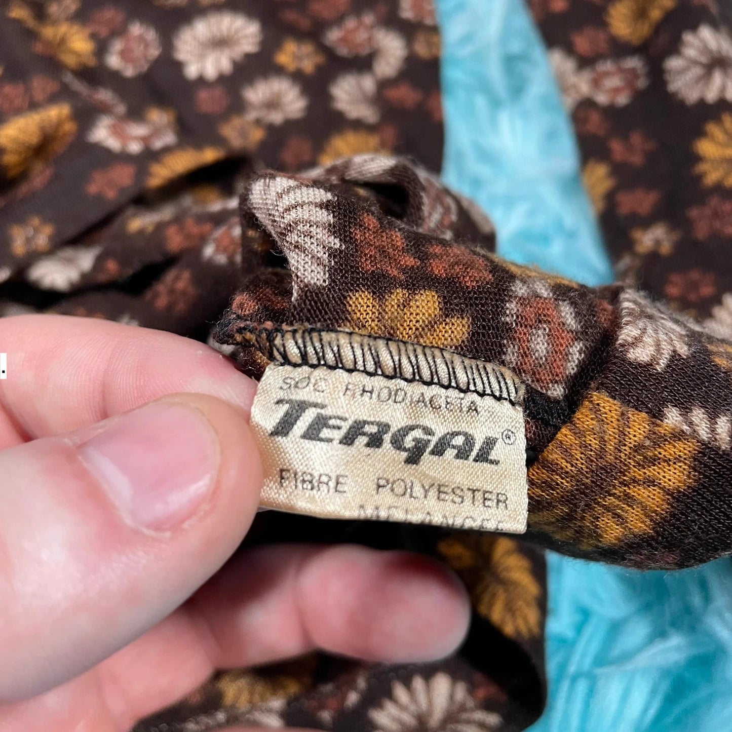Vintage 70s Brown Floral Shirt Tergal New Man - Size 8