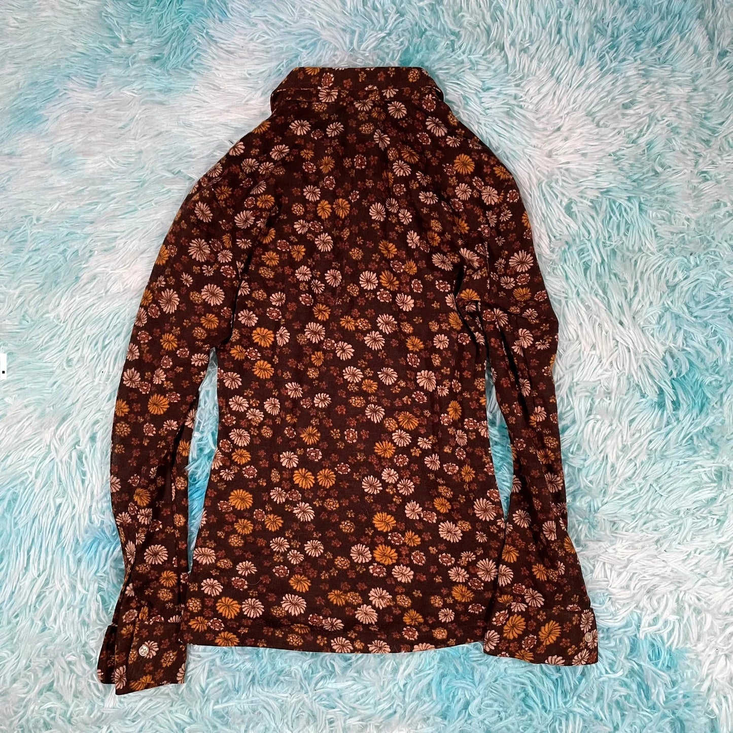 Vintage 70s Brown Floral Shirt Tergal New Man - Size 8