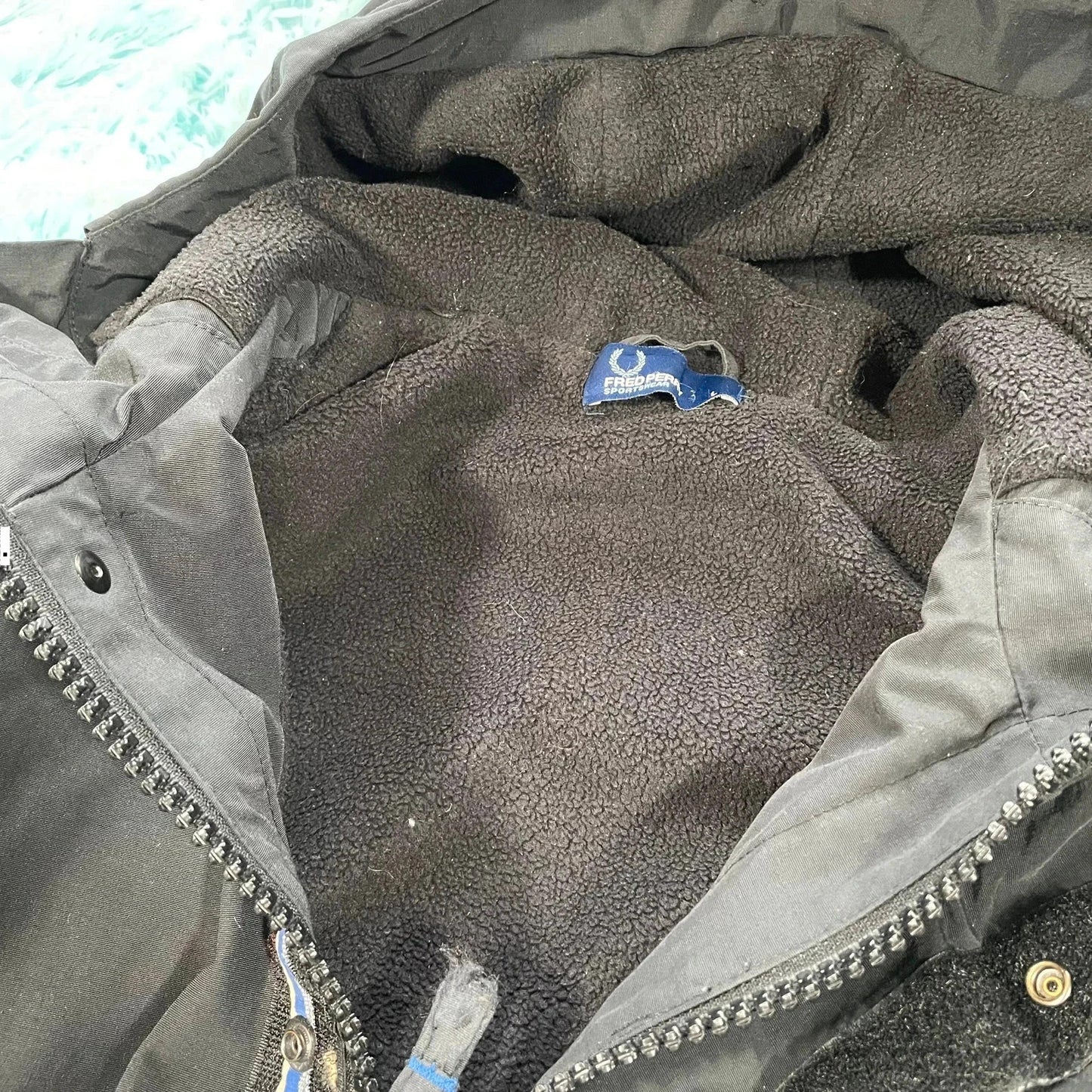 Black Fred Perry Jacket Coat Fleece Lined - Large