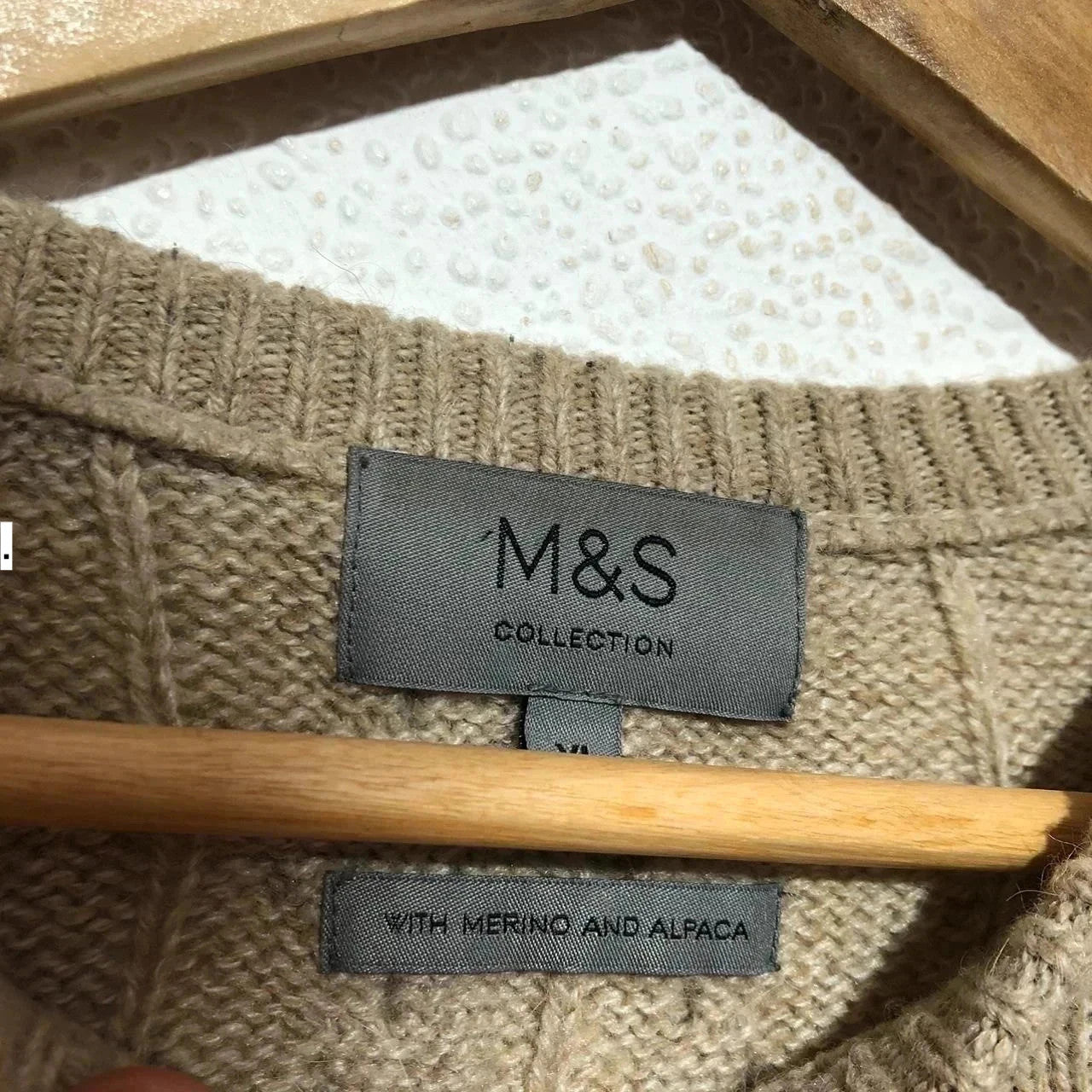 Beige M&S Cable Knit Knitted Jumper Merino & Alpaca Wool - XL