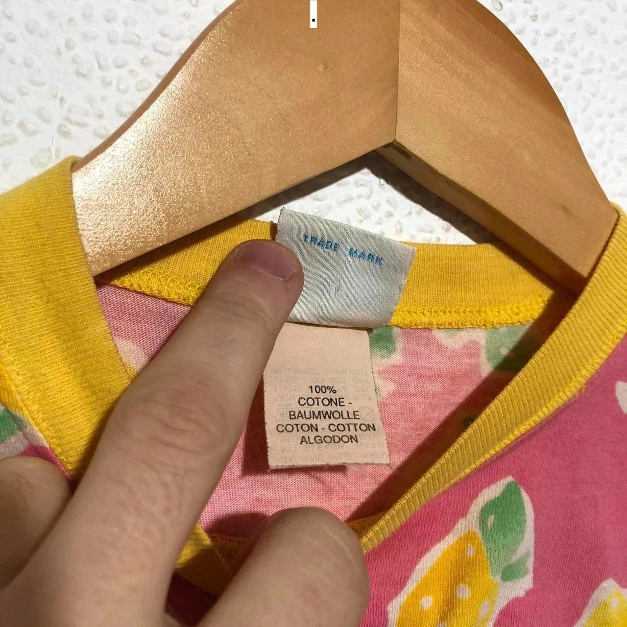 Vintage 80s Pink Benetton Baby Tee Lemon Print - Medium