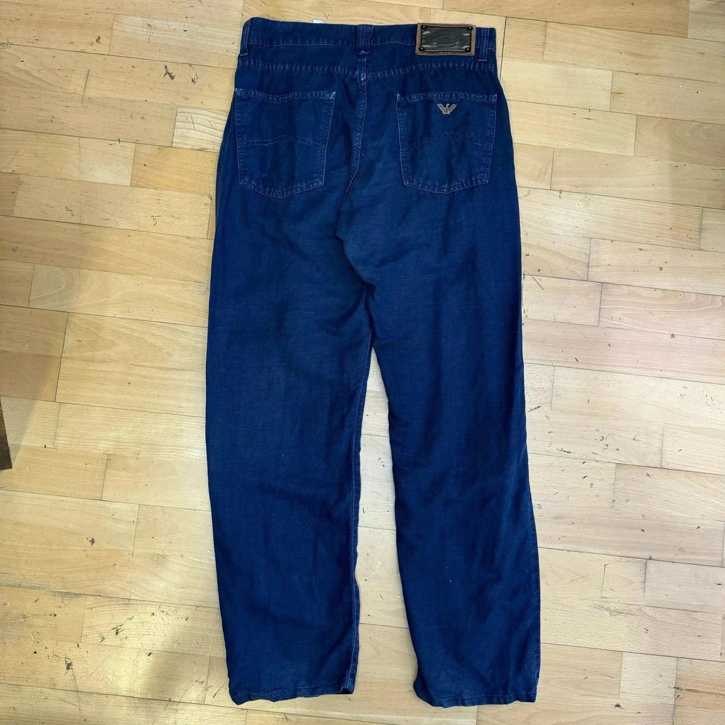 Vintage 90s Navy Armani Jeans Linen Trousers - 32W 30L