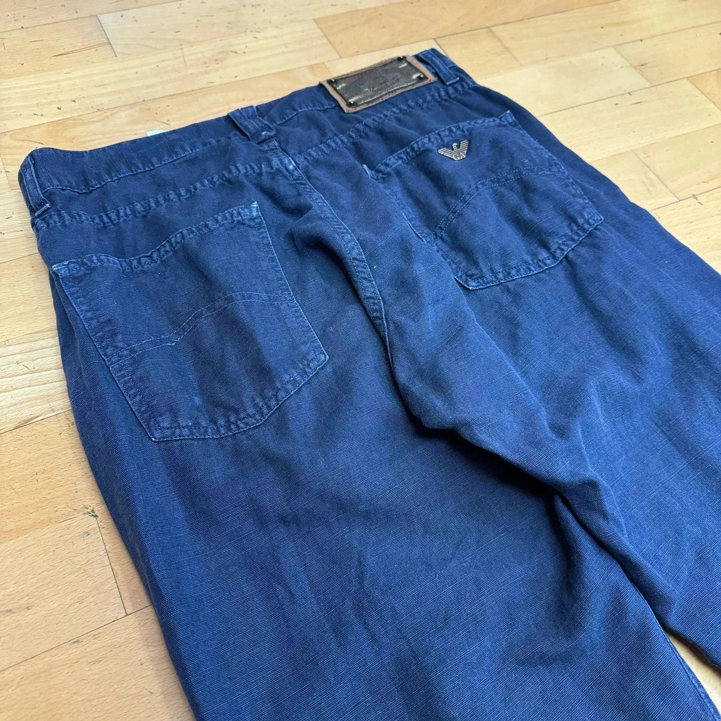 Vintage 90s Navy Armani Jeans Linen Trousers - 32W 30L