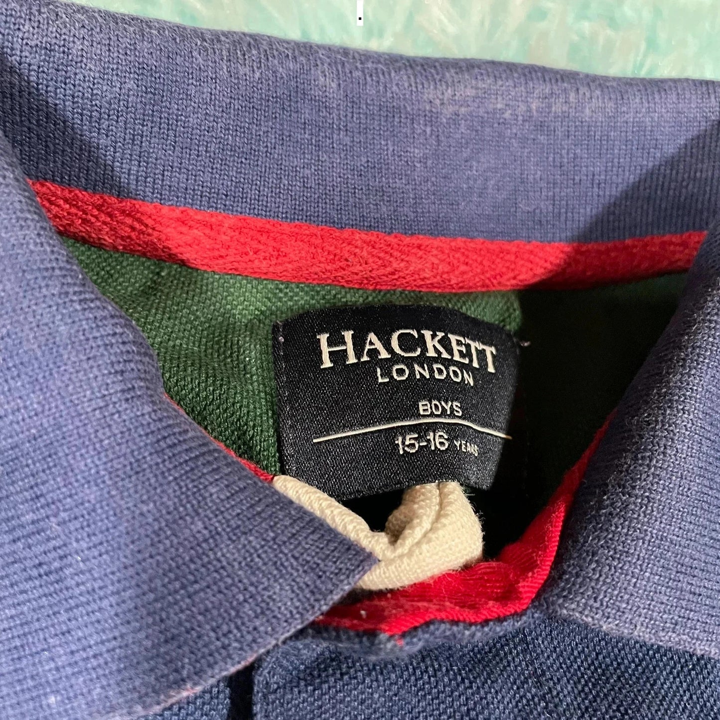 Navy & Green Hackett Polo Shirt Long Sleeve - Small