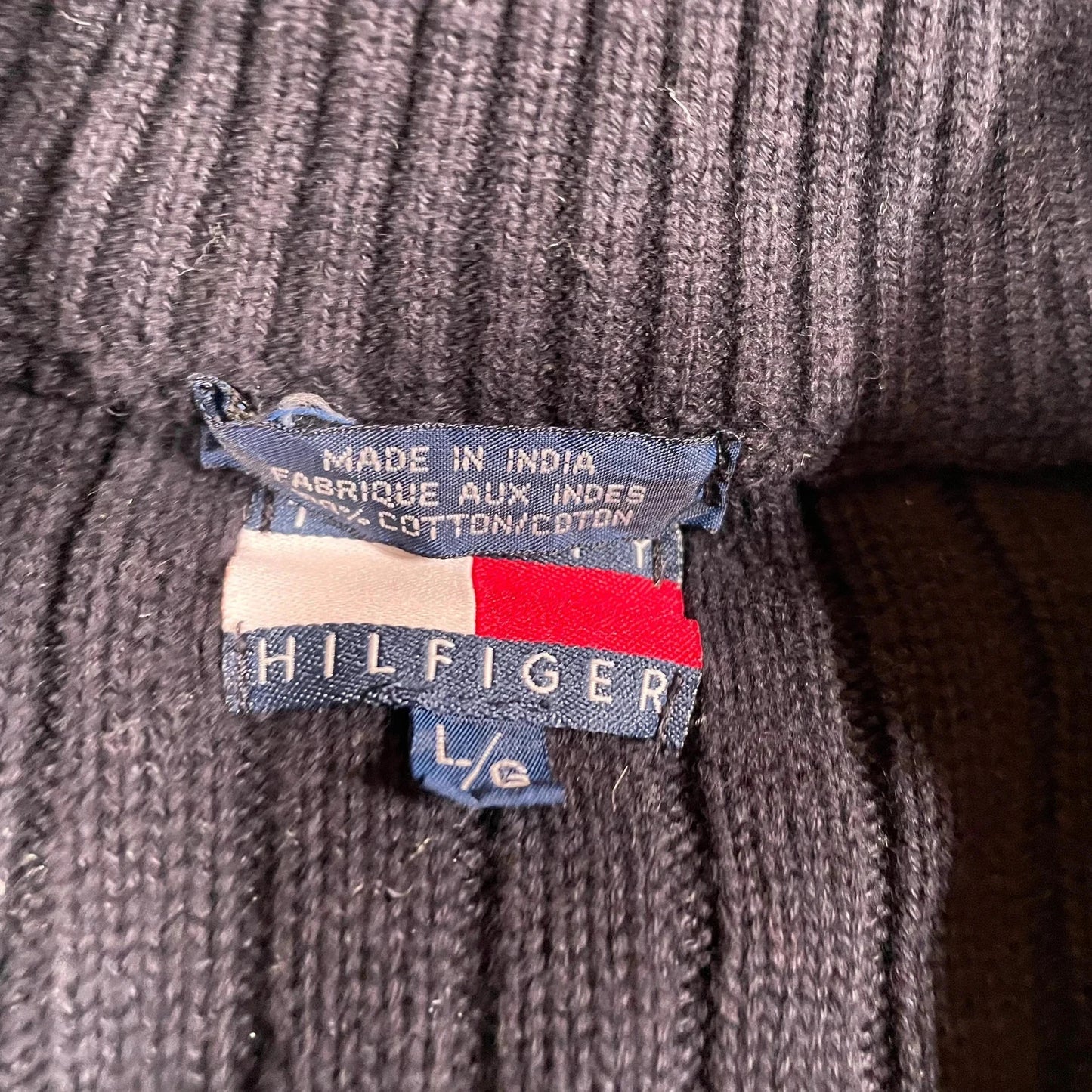 Vintage 00s y2k Black Tommy Hilfiger Knitted Jumper Flag - Large