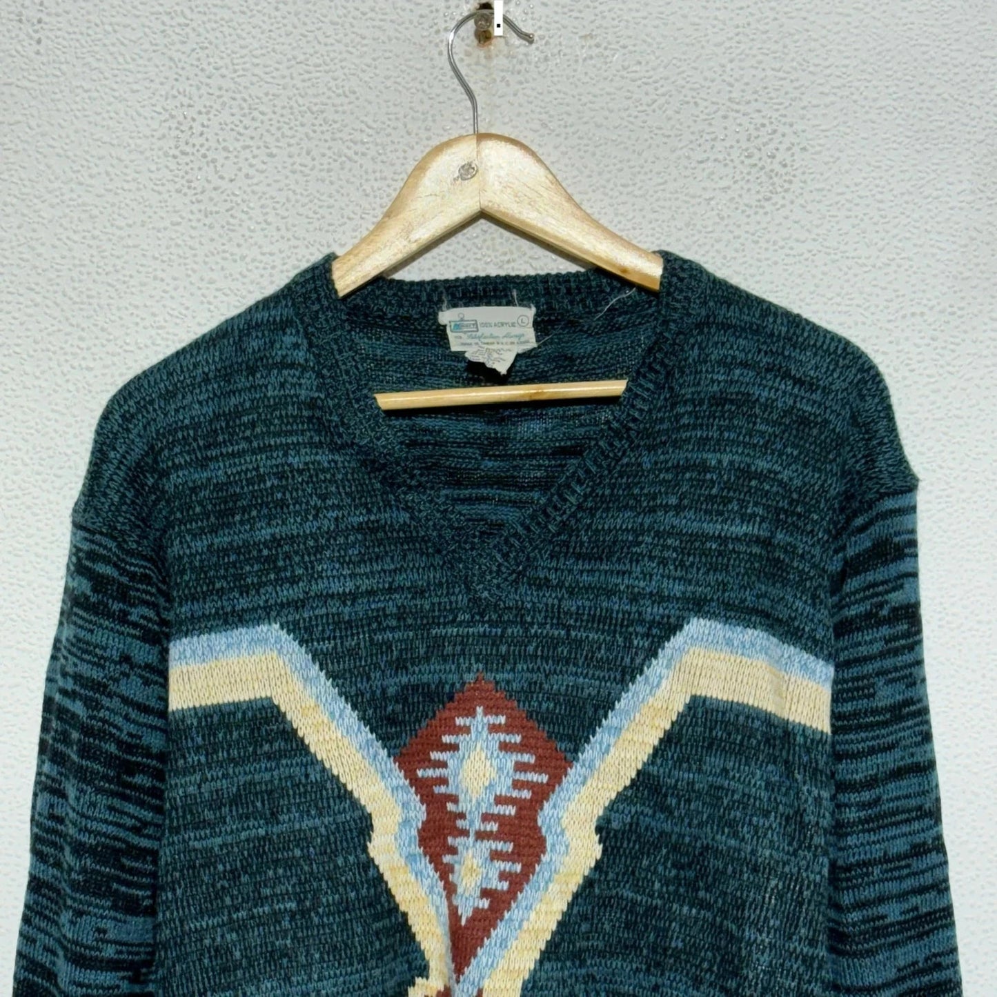 Vintage 80s Navy Aztec patterned Knitted Jumper - Large