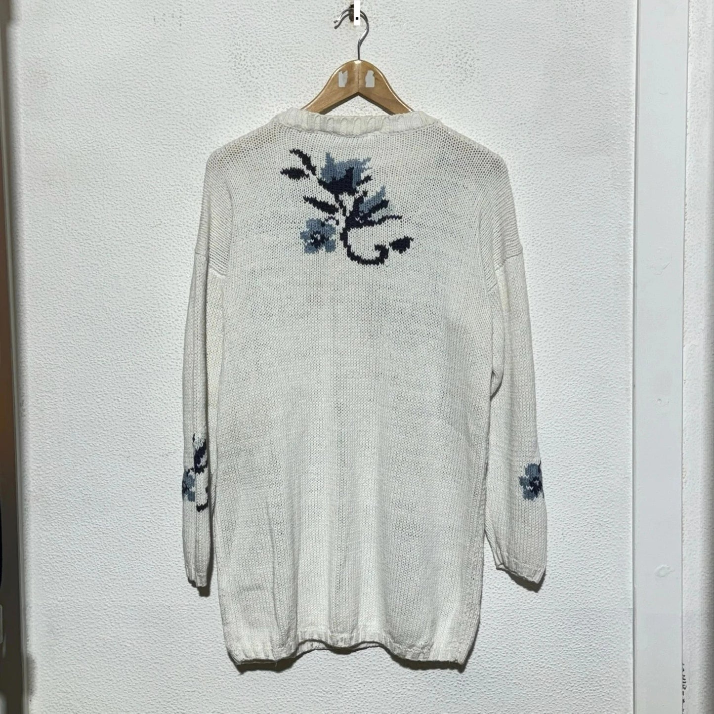 Vintage 80s White Floral Patterned St Michael Knitted Jumper - Size 12