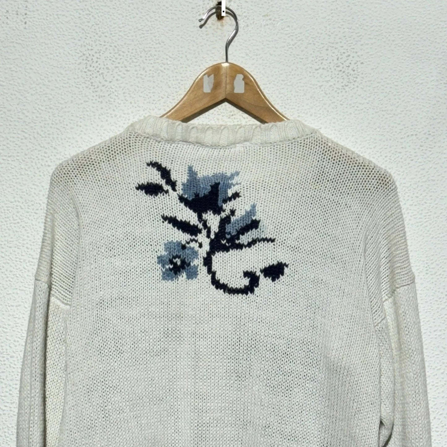 Vintage 80s White Floral Patterned St Michael Knitted Jumper - Size 12