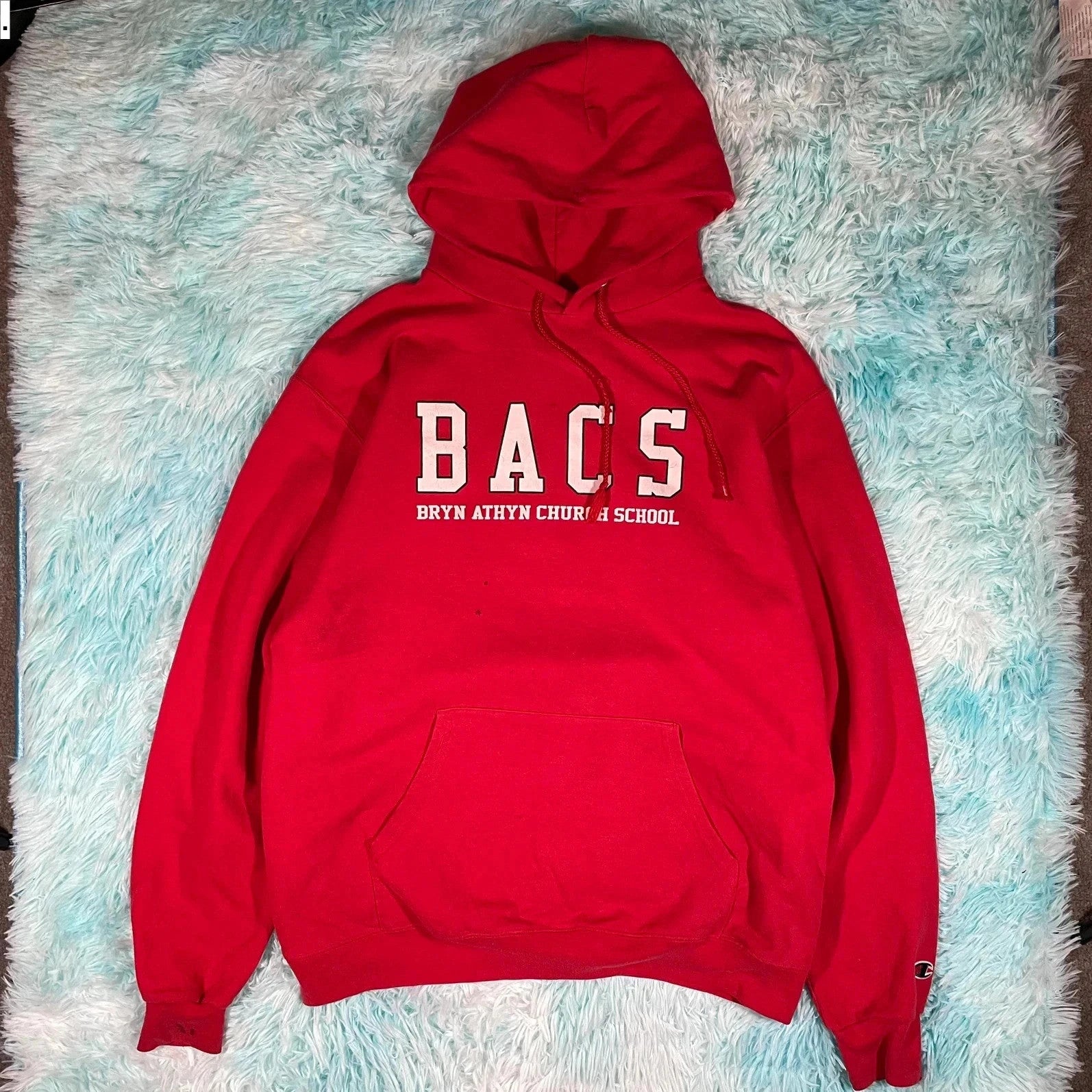 Red Champion Hoodie US College BACS Large – Leech Vintage