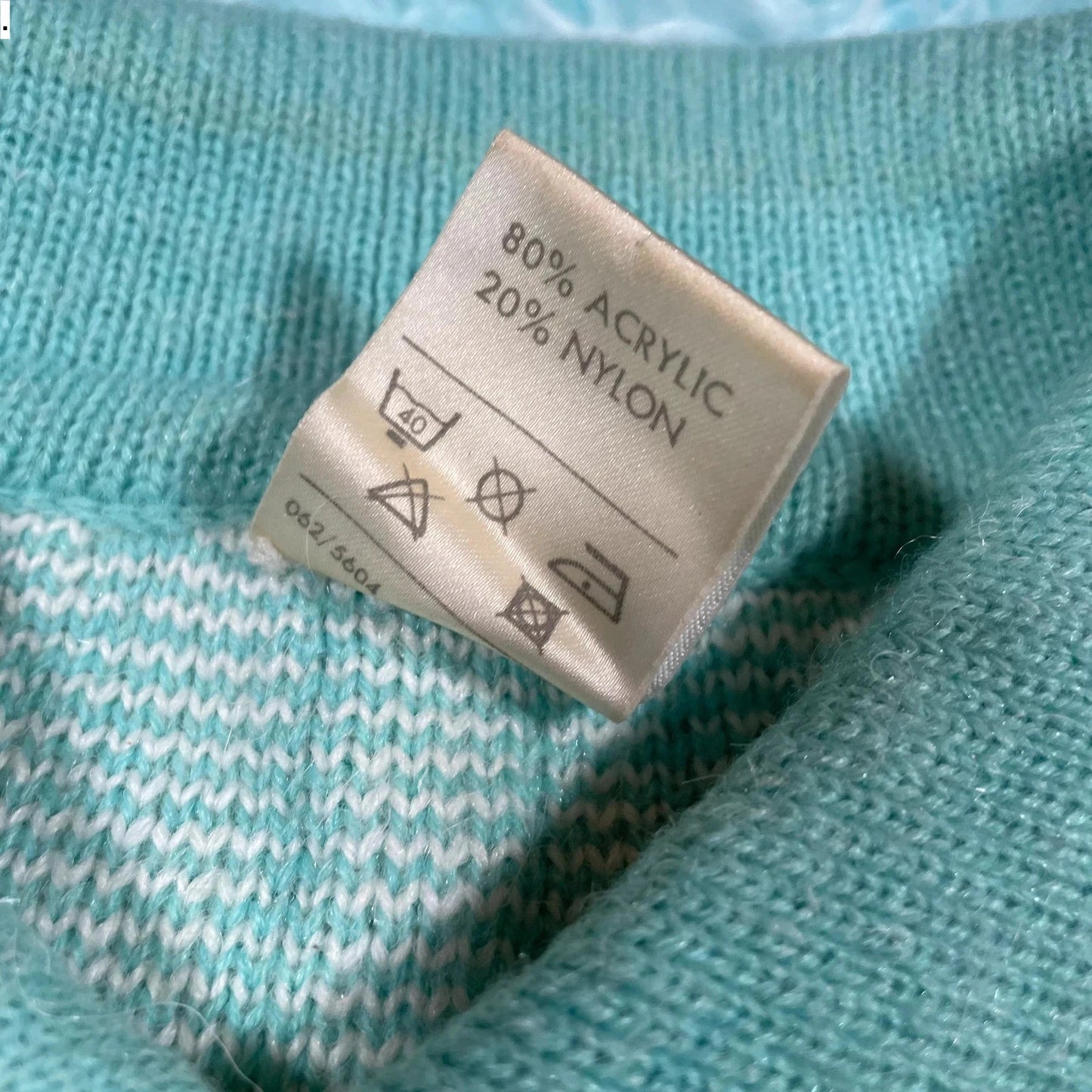 Vintage 80s White & Blue Collared Knitted Jumper - Size 14