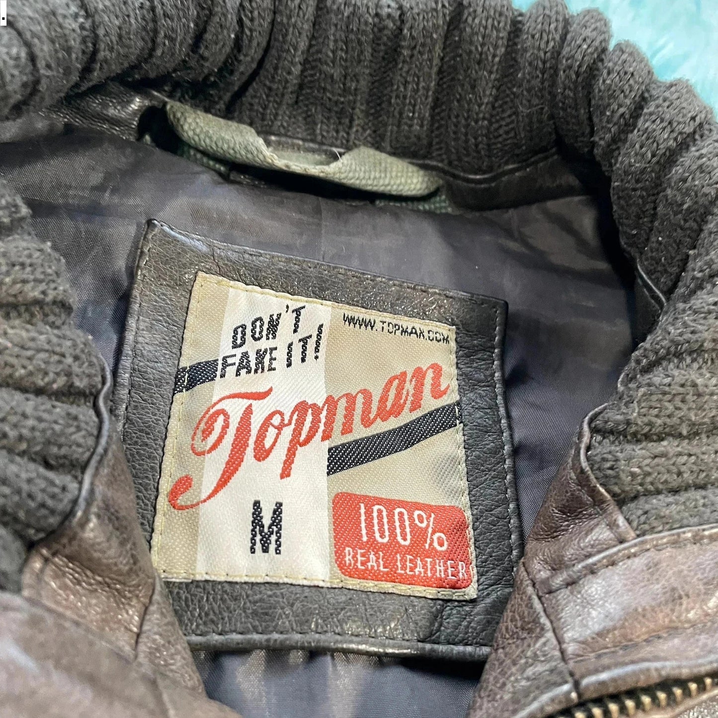 Vintage 00s Fitted Leather Jacket Topman - Medium