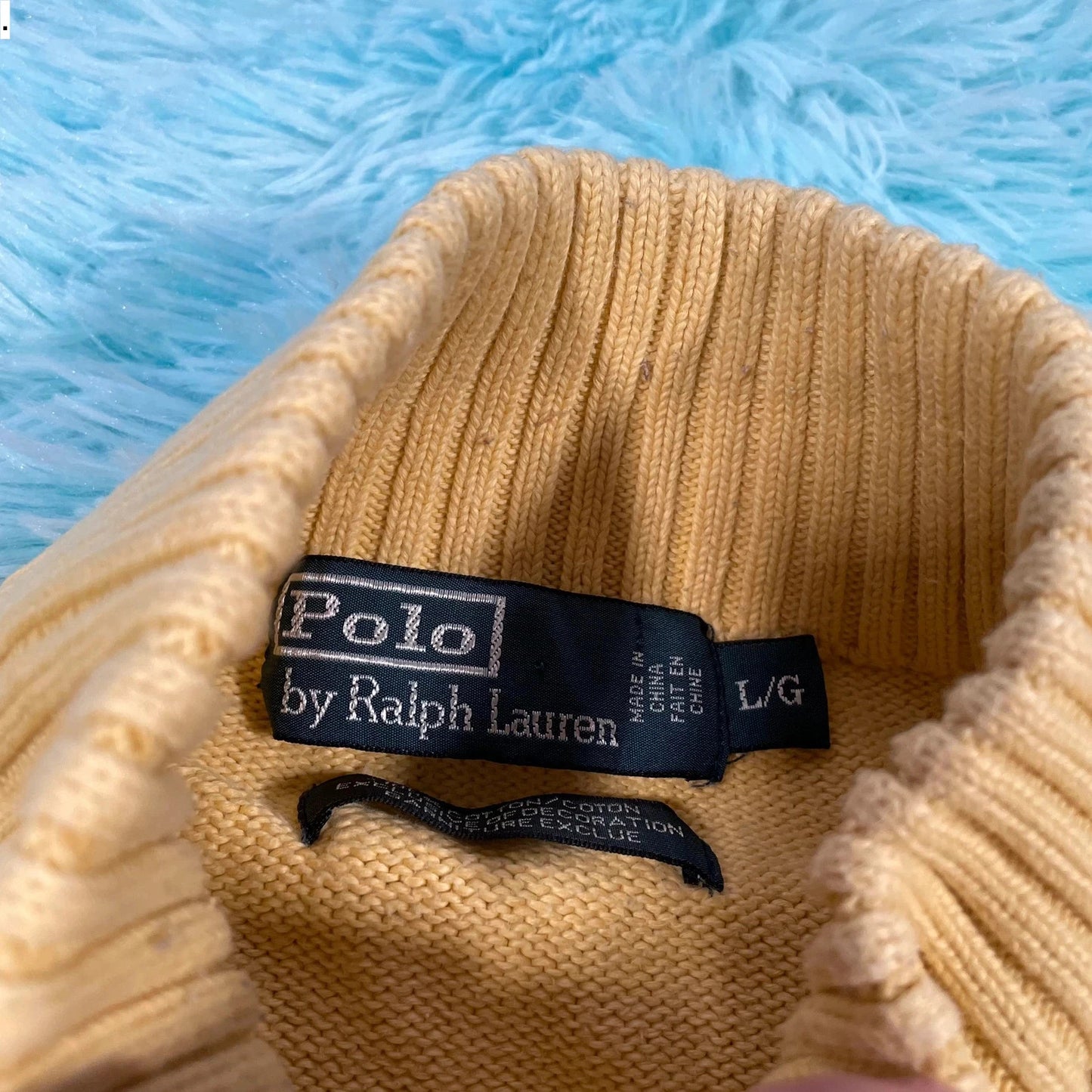 Vintage Yellow Polo Ralph Lauren 1/4 Zip Knitted Jumper - Large