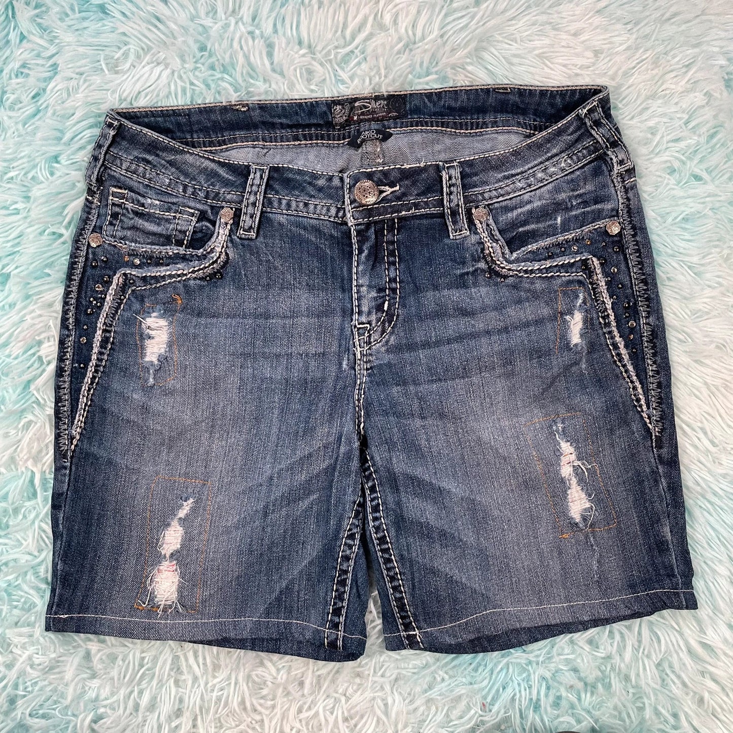 Vintage Y2K Silver Jean Shorts Hot Pants Jorts - Size 12