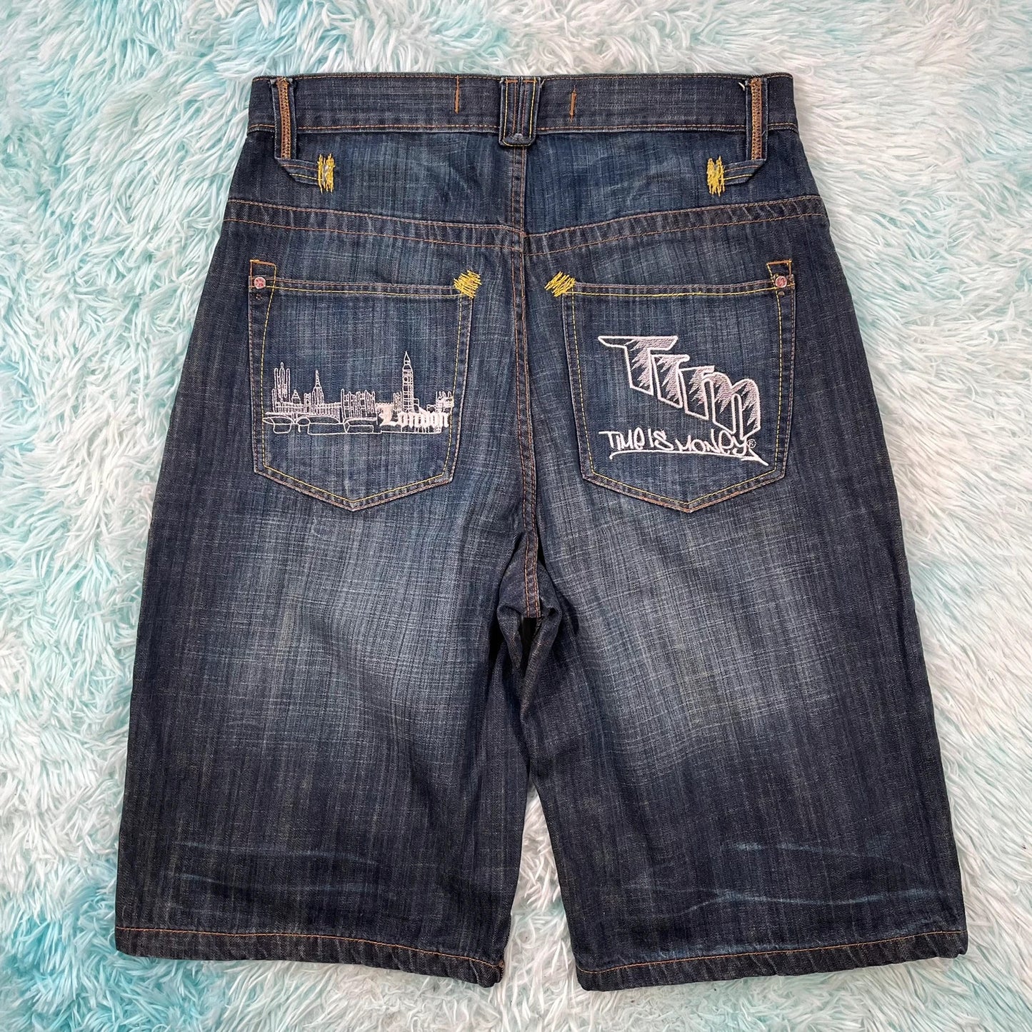 Vintage 90s Baggy Jean Shorts Jorts Time is Money - 36W