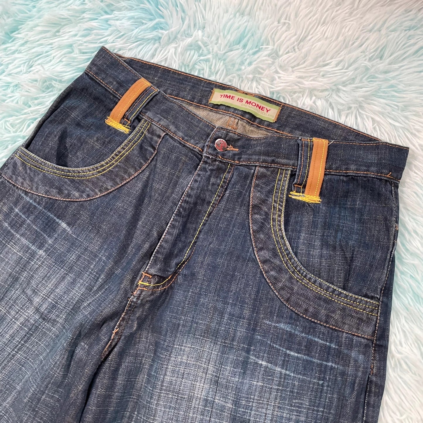 Vintage 90s Baggy Jean Shorts Jorts Time is Money - 36W