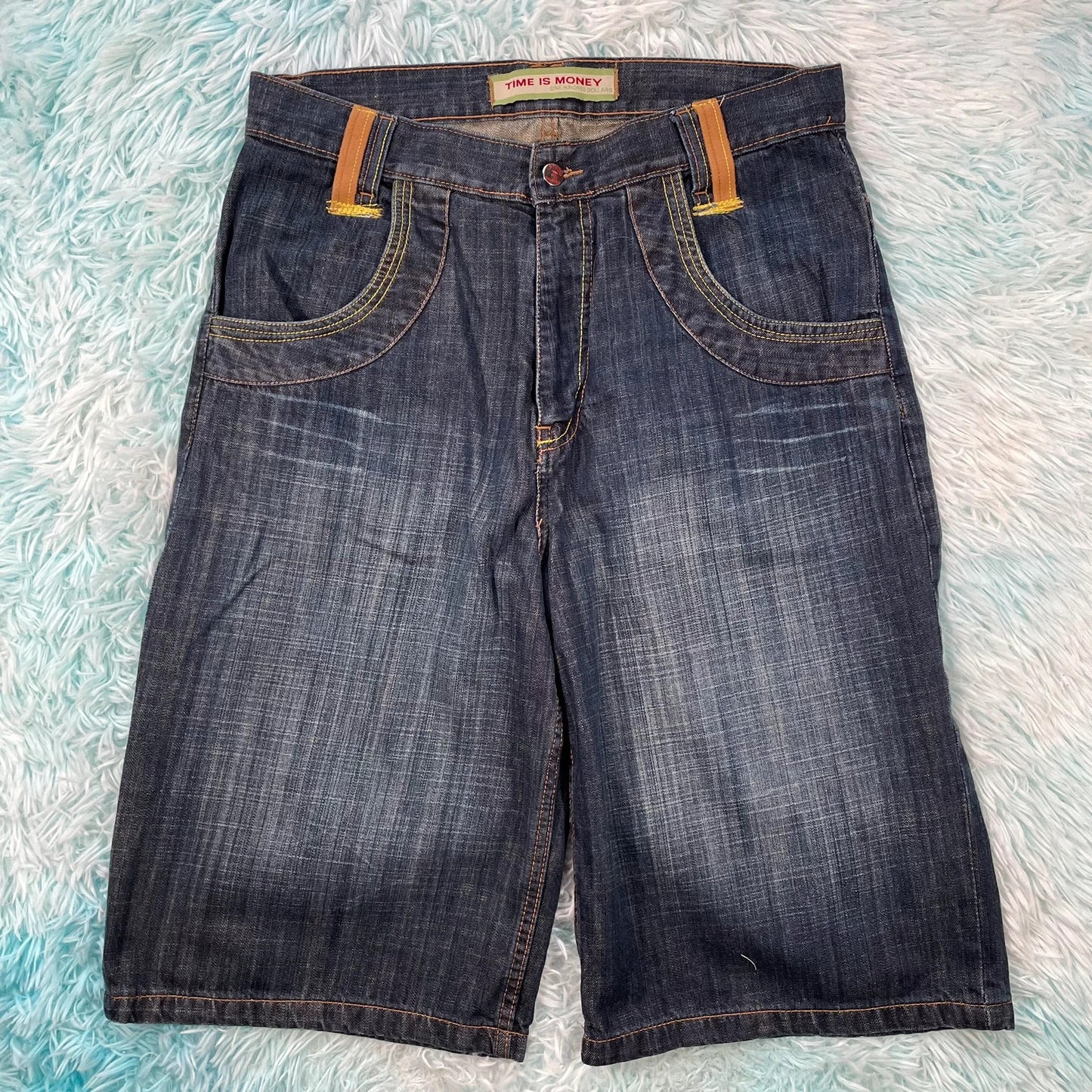 Vintage 90s Baggy Jean Shorts Jorts Time is Money - 36W