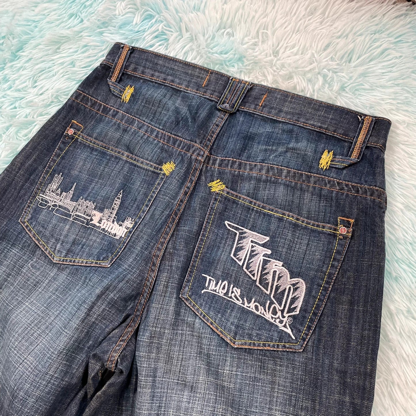 Vintage 90s Baggy Jean Shorts Jorts Time is Money - 36W
