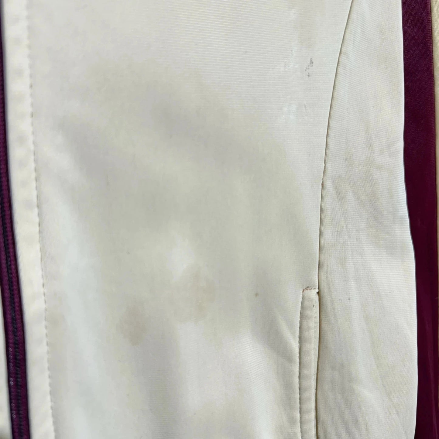 Vintage 70s Cream & Burgundy Track Jacket CSport - Small