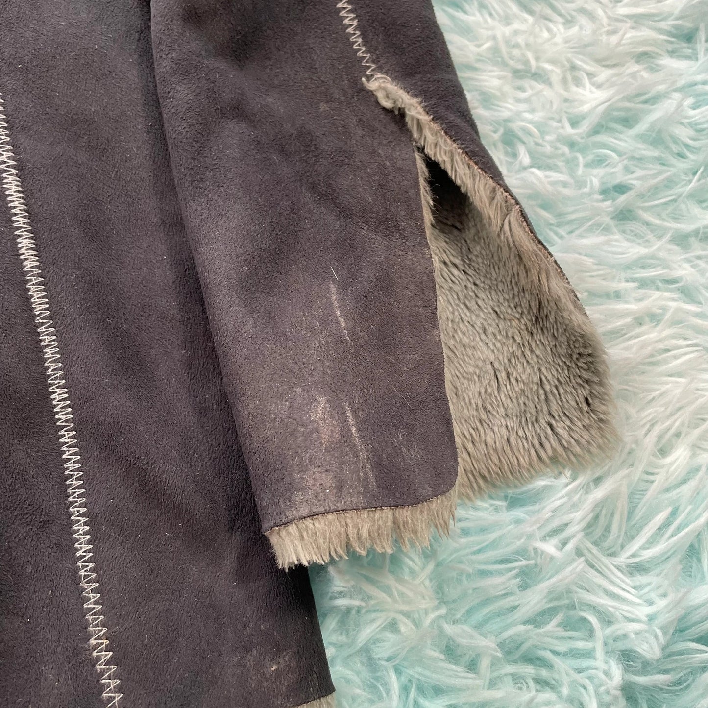 Vintage Black Diesel Faux Suede Fur Jacket - Large