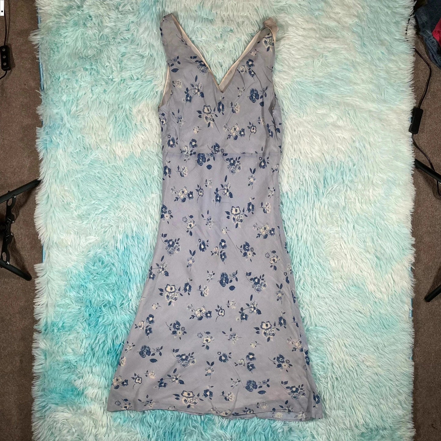 Vintage 00s Light Blue Patterned Jigsaw Dress - UK8