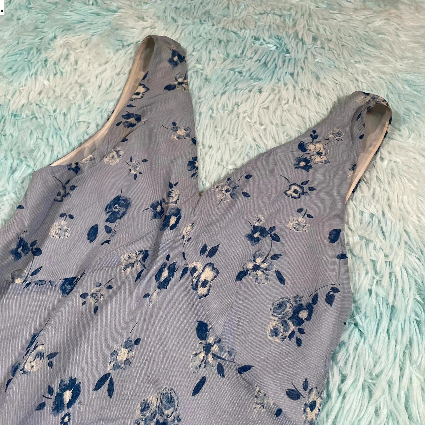 Vintage 00s Light Blue Patterned Jigsaw Dress - UK8