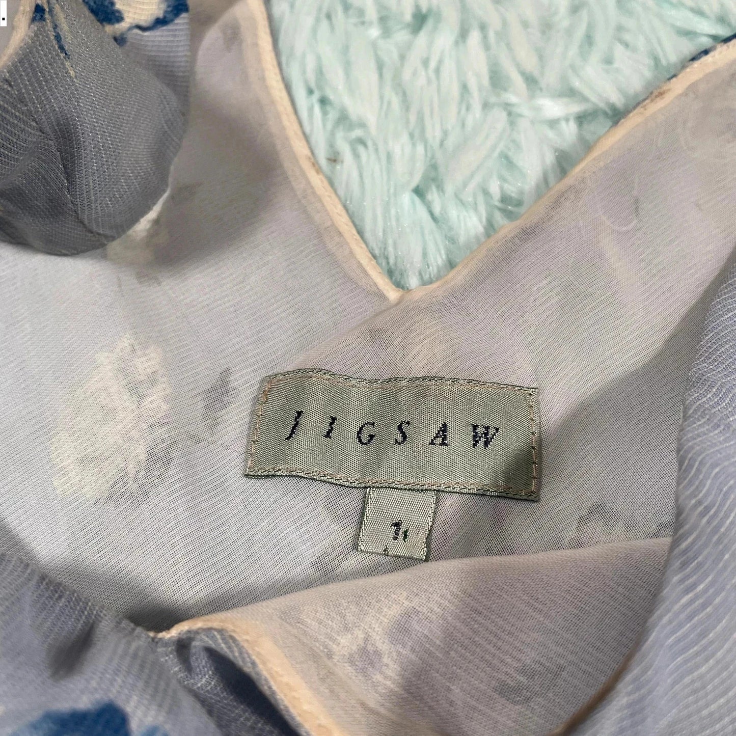 Vintage 00s Light Blue Patterned Jigsaw Dress - UK8