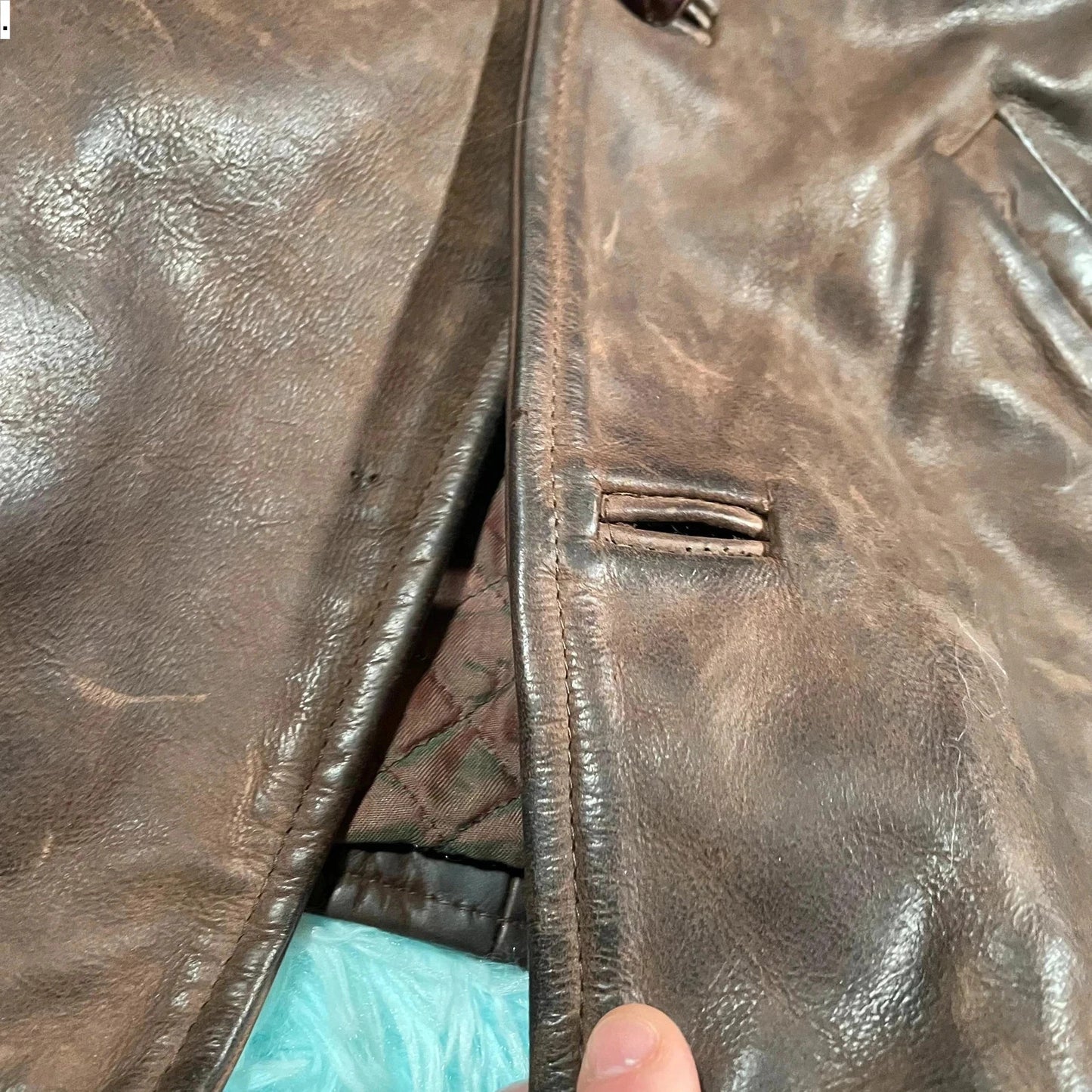 Vintage 90s Brown Leather Jacket Button Up - XS