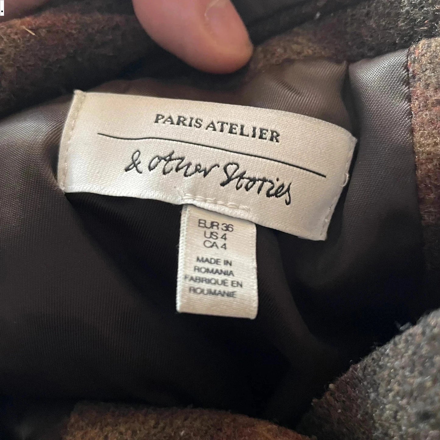 Brown Chequered Paris Atelier Wool Long Coat - Size 6